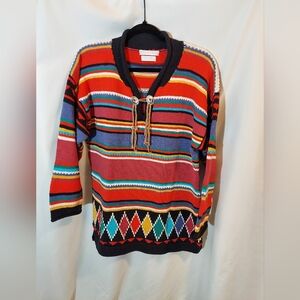 Mackinaw Vintage Multicolor Handknit Cotton Sweater With Leather Tassel Detail